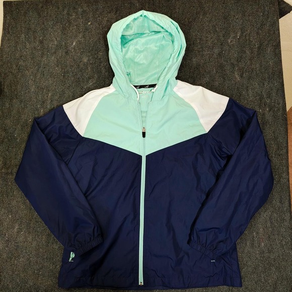 bcg Jackets & Blazers - BCG Womens Windbreaker Jacket Blue White Mint Green Colorblock Hooded Size M